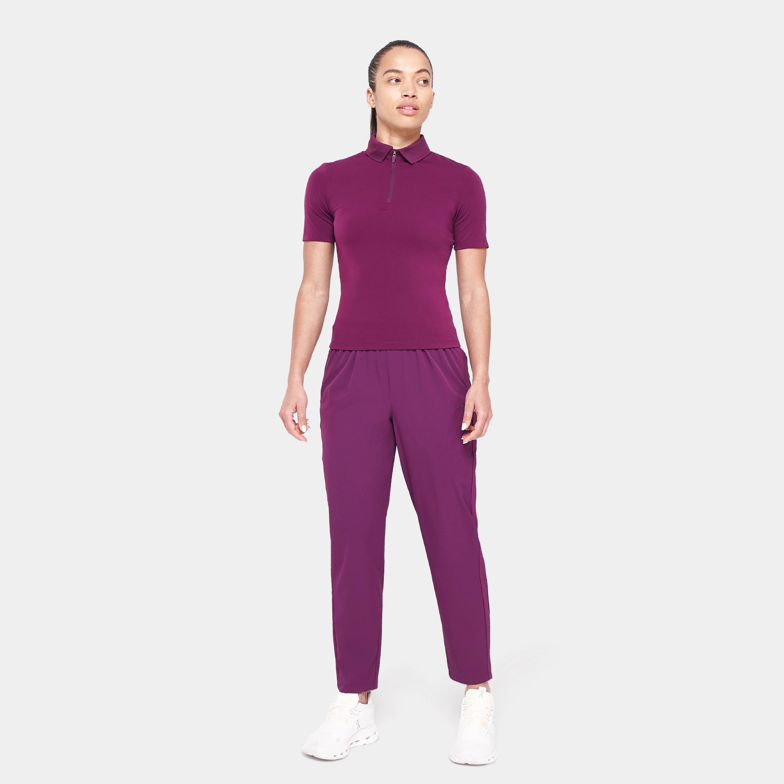 Zip Up Polo High Hip T-shirt - Pickled Beet