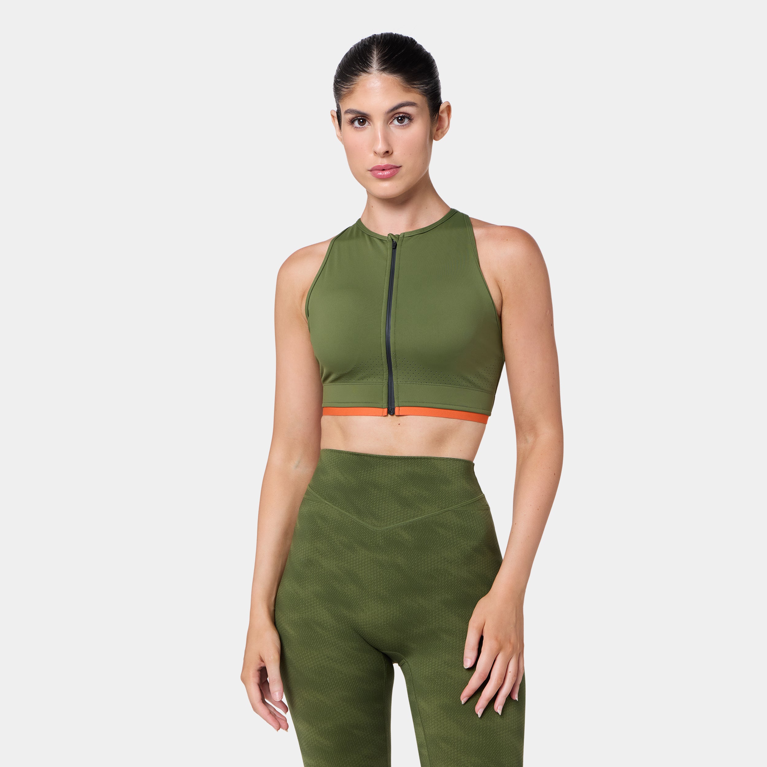 Zip Up Adjustable Cross-Back Bra - Cypress